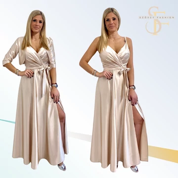 Hosszú Szatén Dupla Pántos Alkalmi Ruha