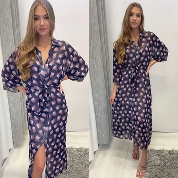 Muszlin Mintás Hosszú Gombos Ruha Alapruhával