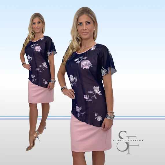 Mintás muszlin rátétes jersey ruha